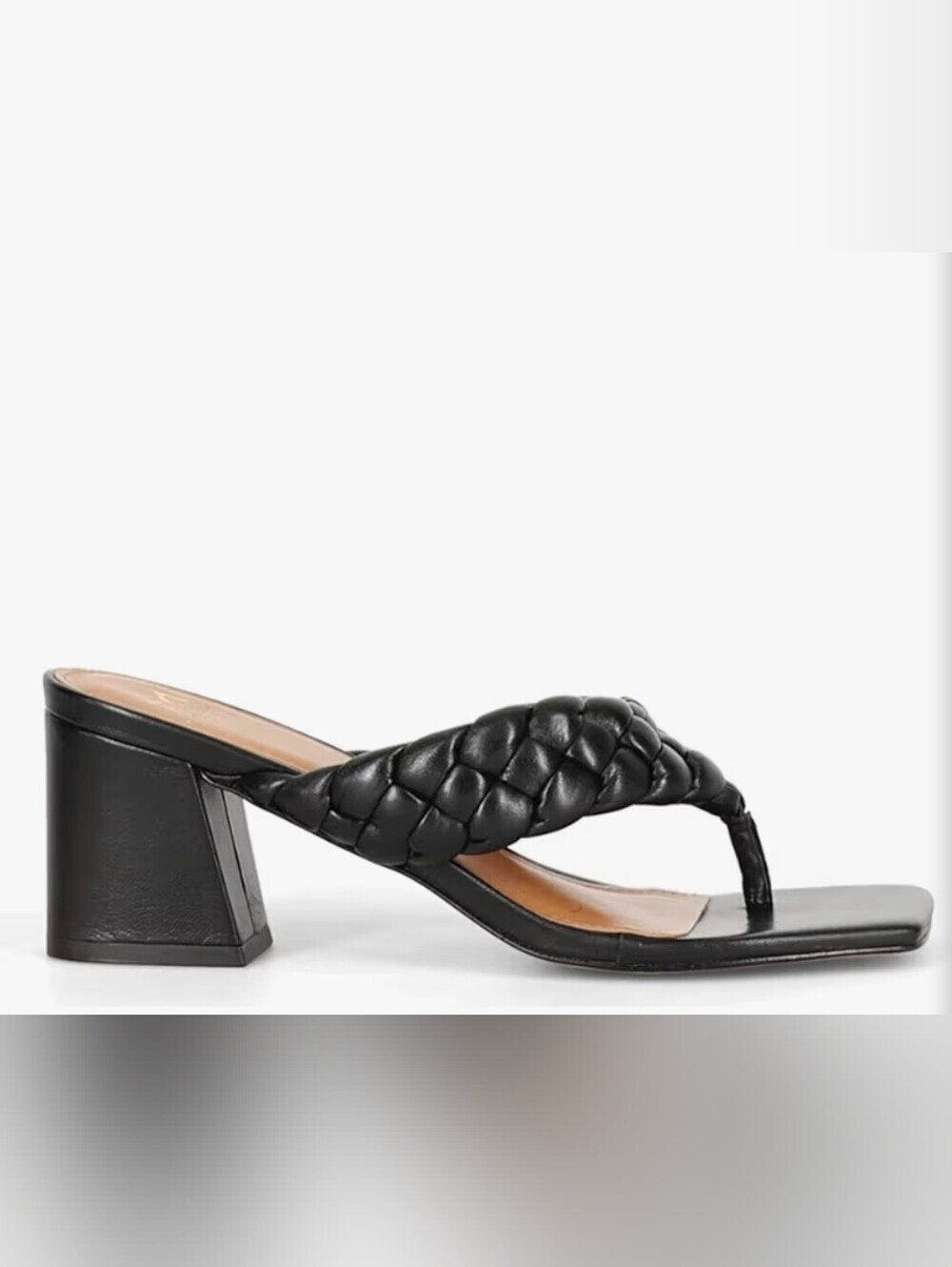 MARC FISHER Black Braided Block Heel Thong Sandals